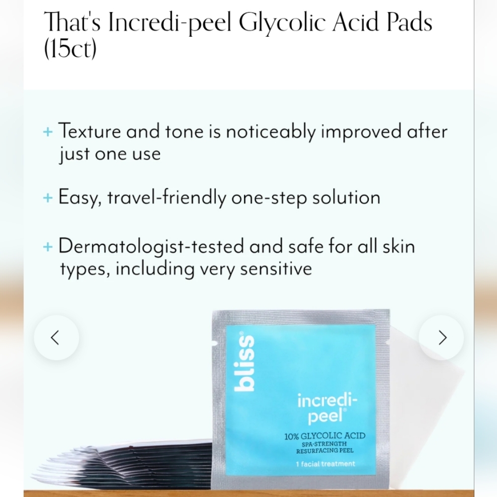 Bliss Incredi-peel Glycolic Acid Pads - Light Blue